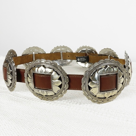 Brighton Western Brown Leather Concho Belt with Metal Silver Tone details size L - Picture 2 of 10